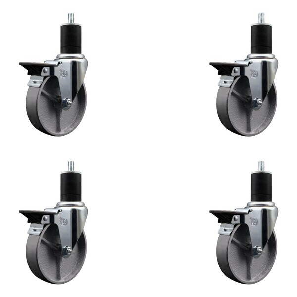 5'' Semi Steel Swivel 1-3/4'' Expanding Stem Caster Set with Brake, 4PK